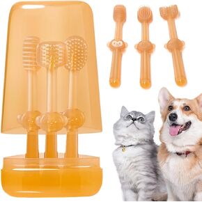 stsail 3pcs فرشاة أسنان الكلب flexibrush فرشاة أسنان الحيوانات الأليفة سيليكون فرشاة الأسنان للكلاب، فرشاة أسنان القط الكلب فرشاة الأسنان عدة مع فرشاة اللسان، جرو طقم تنظيف الأسنان للقطط الكلاب الصغيرة in Kuwait