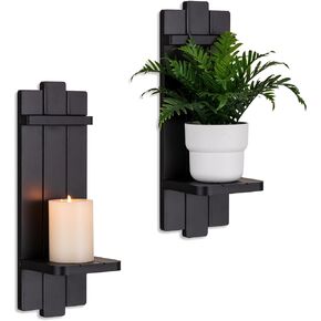 Wall Candle Sconces Set of Two: Rustic Wood Candle Holder Wall Decor - Distressed White Wall Mounted Candles Sconce for Bedroom Living Room Bathroom