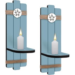 مجموعة شمعدانات شموع حائطية بدولار رملي مكونة من 2، حوامل شموع خشبية مثبتة على الحائط بطابع المحيط للحمام وغرفة المعيشة وغرفة الطعام وتزيين المكتب in Kuwait