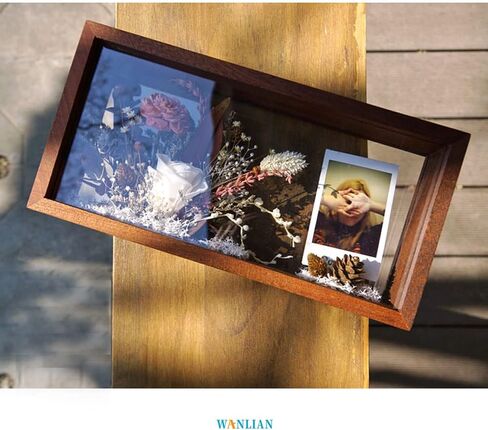 إطار صورة ظل، صندوق تخزين زجاجي شبكي خشبي مزدوج الجوانب عالي الوضوح، صندوق عرض DIY، مناسب للزهور المجففة والعينات والحرف اليدوية وهدايا الأطفال والصور (بني الجوز) in Kuwait
