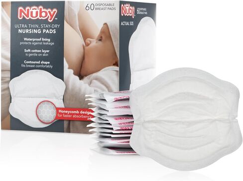 Nuby Stay-Dry Disposable 60 Piece Breast Pads, Honeycomb, Ultra-Thin in Kuwait