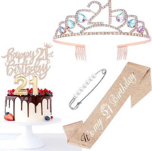 Vovii 21st Birthday Decorations for Her, Including 21st Birthday Sash, Crown, Candles 21st Birthday Gifts for Her in Kuwait