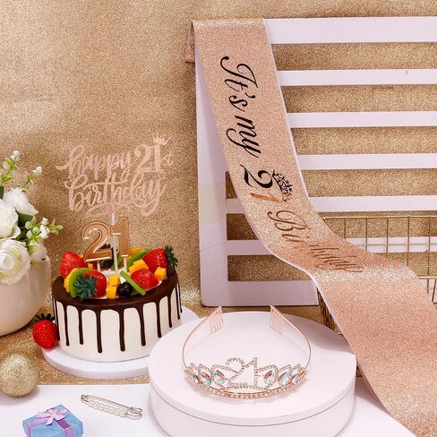 Vovii 21st Birthday Decorations for Her, Including 21st Birthday Sash, Crown, Candles 21st Birthday Gifts for Her in Kuwait