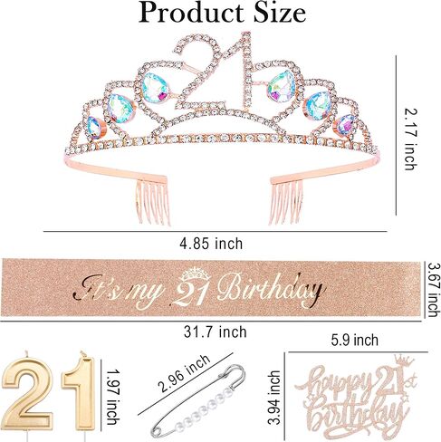 Vovii 21st Birthday Decorations for Her, Including 21st Birthday Sash, Crown, Candles 21st Birthday Gifts for Her in Kuwait