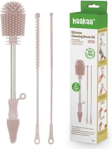 Haakaa Food-Grade Silicone Double-Ended Cleaning Brush (Brush-Grey) | Household Cleaning Brushes Food-Grade Silicone Dishwasher Safe in Saudi Arabia