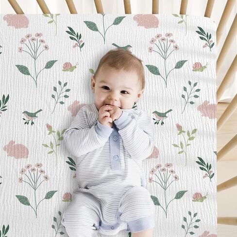 Little Grape Land Muslin Crib Sheets Fitted for Boys and Girls 2 Pack, 100% Cotton Baby Bed Sheets Soft Breathable, Neutral Fitted Baby Mattress Sheets for Standard Crib 52x28 inches, Fog Flower in Saudi Arabia