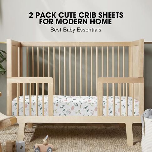 Little Grape Land Muslin Crib Sheets Fitted for Boys and Girls 2 Pack, 100% Cotton Baby Bed Sheets Soft Breathable, Neutral Fitted Baby Mattress Sheets for Standard Crib 52x28 inches, Fog Flower in Saudi Arabia