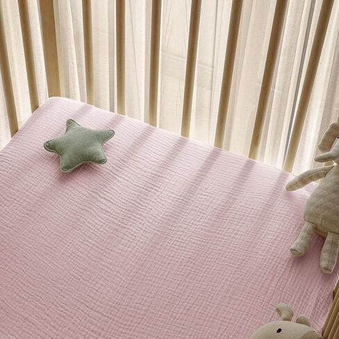 Little Grape Land Muslin Crib Sheets Fitted for Boys and Girls 2 Pack, 100% Cotton Baby Bed Sheets Soft Breathable, Neutral Fitted Baby Mattress Sheets for Standard Crib 52x28 inches, Fog Flower in Saudi Arabia