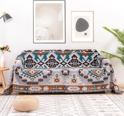 Homcosan أريكة الأغلفة غطاء منشفة غطاء القطن متماسكة هندسية غطاء الأريكة لمدة 4 مقاعد وسادة الأريكة الأثاث حامي الحيوانات الأليفة رميات أنيقة للأريكة المقطعية (أبيض، أريكة 4 مقاعد) in Kuwait