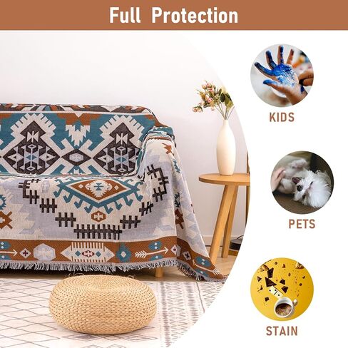 Homcosan أريكة الأغلفة غطاء منشفة غطاء القطن متماسكة هندسية غطاء الأريكة لمدة 4 مقاعد وسادة الأريكة الأثاث حامي الحيوانات الأليفة رميات أنيقة للأريكة المقطعية (أبيض، أريكة 4 مقاعد) in Kuwait