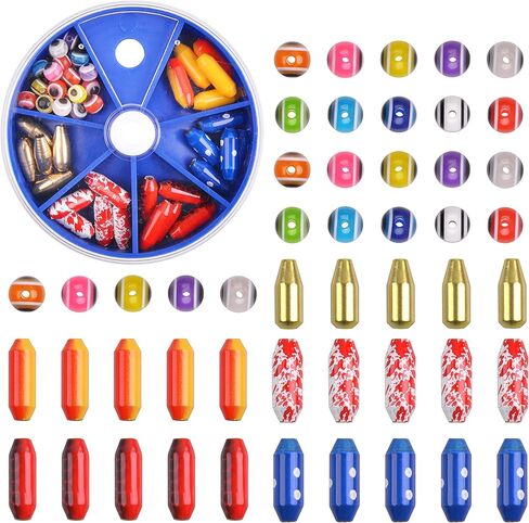 Fishing Spinner Lure Bodies Fishing Sinker Weights Brass Spinner Lure Body Inline Spinners Bodies with Fishing Beads Bullet Spinner Bodies for Taxes Rigs Carolina Rigs Making Kit 50/60pcs in Saudi Arabia
