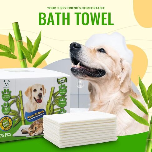PANDAKLEEN Bamboo Pet Towel 10 PCS - Reusable Bamboo Paper Towels for Dogs, Cats and Other Pets are Machine Washable Up to 5 Times | Disposable Pet Wipes for Drying and Cleaning Dirty Pets in Saudi Arabia