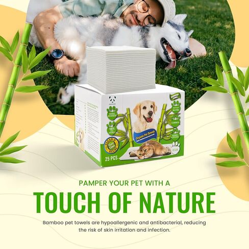 PANDAKLEEN Bamboo Pet Towel 10 PCS - Reusable Bamboo Paper Towels for Dogs, Cats and Other Pets are Machine Washable Up to 5 Times | Disposable Pet Wipes for Drying and Cleaning Dirty Pets in Saudi Arabia