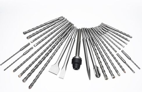 REETAI-FOUR 27 PCS SDS Plus Rotary Hammer Drill Bits & Chisels Set, Concrete Masonry Hole Tool with Storage Case,Carbide Tipped for Brick, Stone and Concrete. (27 PCS) in Kuwait