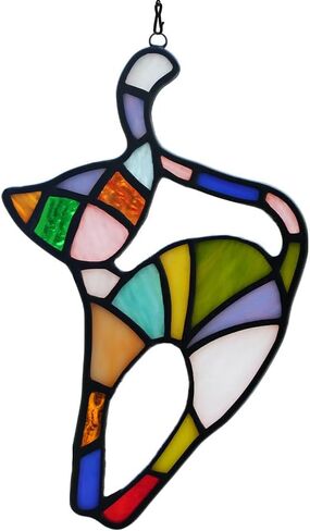 BOXCASA White Cat Decor Stained Glass Window Hanging,Funny Cat Gifts for Cat Lovers Stained Glass Suncatchers,Cat Themed Gifts Cat Decoration for Livingroom Bedroom Kitchen Room in Kuwait