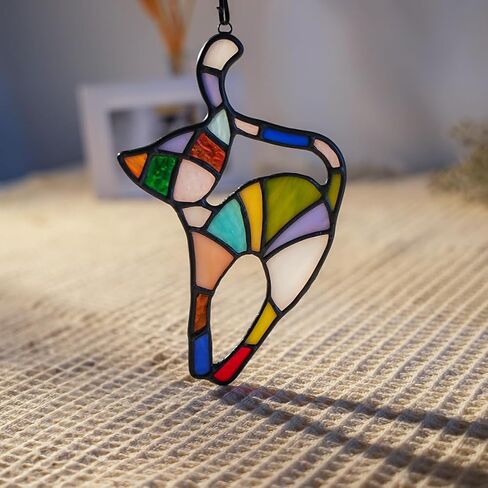 BOXCASA White Cat Decor Stained Glass Window Hanging,Funny Cat Gifts for Cat Lovers Stained Glass Suncatchers,Cat Themed Gifts Cat Decoration for Livingroom Bedroom Kitchen Room in Kuwait