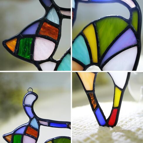 BOXCASA White Cat Decor Stained Glass Window Hanging,Funny Cat Gifts for Cat Lovers Stained Glass Suncatchers,Cat Themed Gifts Cat Decoration for Livingroom Bedroom Kitchen Room in Kuwait