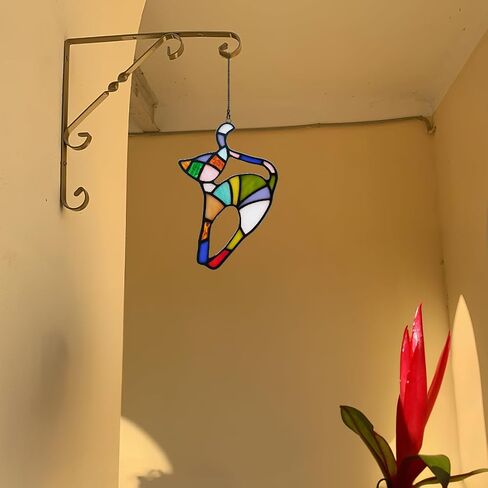 BOXCASA White Cat Decor Stained Glass Window Hanging,Funny Cat Gifts for Cat Lovers Stained Glass Suncatchers,Cat Themed Gifts Cat Decoration for Livingroom Bedroom Kitchen Room in Kuwait