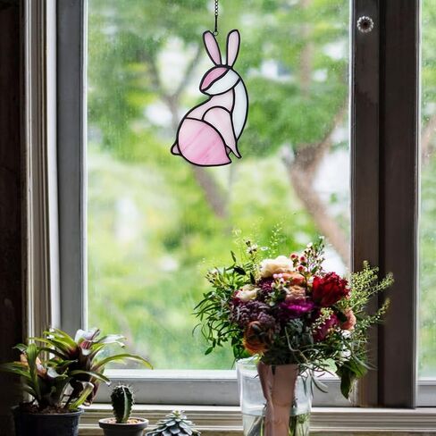 boxcasa أرنب الزينة staiend نافذة زجاجية معلقة، هدايا الأرنب الزجاج الملون suncatcher لنافذة الأرنب لوازم حفلة عيد ميلاد، هدايا أرنب للفتيات عشاق الأرنب النساء in Saudi Arabia