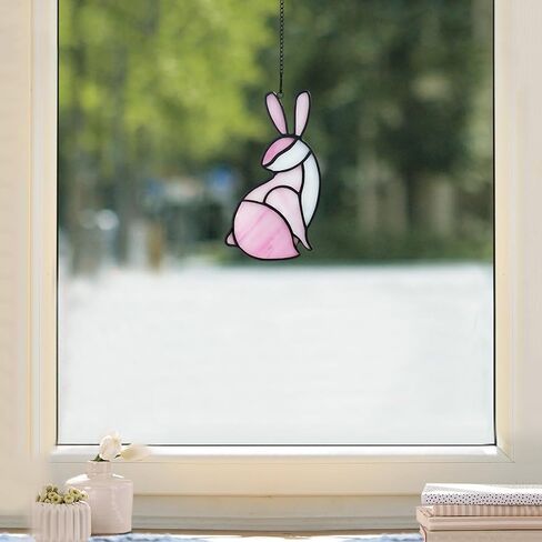 boxcasa أرنب الزينة staiend نافذة زجاجية معلقة، هدايا الأرنب الزجاج الملون suncatcher لنافذة الأرنب لوازم حفلة عيد ميلاد، هدايا أرنب للفتيات عشاق الأرنب النساء in Saudi Arabia