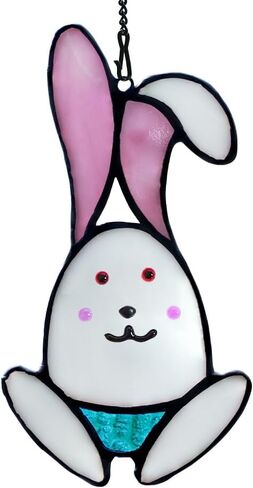 boxcasa أرنب الزينة staiend نافذة زجاجية معلقة، هدايا الأرنب الزجاج الملون suncatcher لنافذة الأرنب لوازم حفلة عيد ميلاد، هدايا أرنب للفتيات عشاق الأرنب النساء in Kuwait