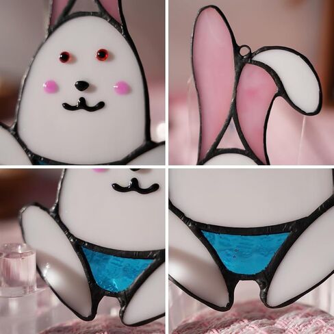 boxcasa أرنب الزينة staiend نافذة زجاجية معلقة، هدايا الأرنب الزجاج الملون suncatcher لنافذة الأرنب لوازم حفلة عيد ميلاد، هدايا أرنب للفتيات عشاق الأرنب النساء in Kuwait