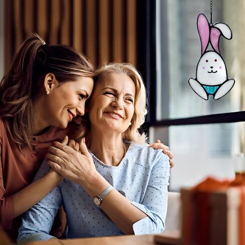 boxcasa أرنب الزينة staiend نافذة زجاجية معلقة، هدايا الأرنب الزجاج الملون suncatcher لنافذة الأرنب لوازم حفلة عيد ميلاد، هدايا أرنب للفتيات عشاق الأرنب النساء in Kuwait