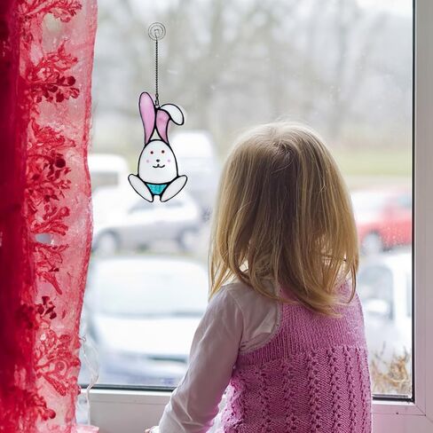 boxcasa أرنب الزينة staiend نافذة زجاجية معلقة، هدايا الأرنب الزجاج الملون suncatcher لنافذة الأرنب لوازم حفلة عيد ميلاد، هدايا أرنب للفتيات عشاق الأرنب النساء in Kuwait