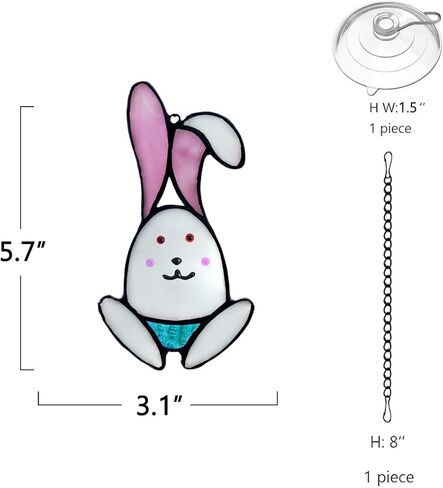 boxcasa أرنب الزينة staiend نافذة زجاجية معلقة، هدايا الأرنب الزجاج الملون suncatcher لنافذة الأرنب لوازم حفلة عيد ميلاد، هدايا أرنب للفتيات عشاق الأرنب النساء in Kuwait
