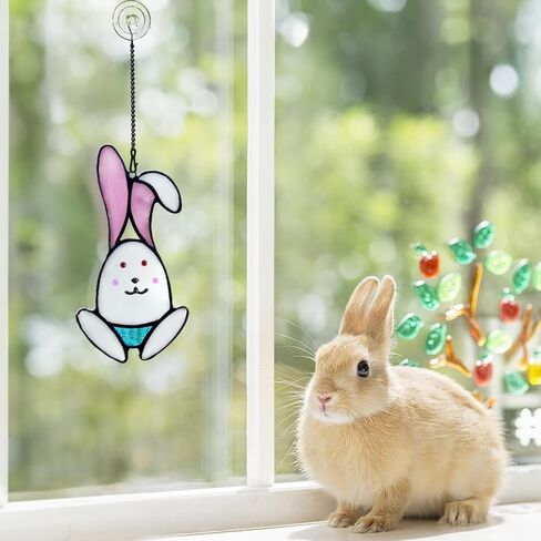 boxcasa أرنب الزينة staiend نافذة زجاجية معلقة، هدايا الأرنب الزجاج الملون suncatcher لنافذة الأرنب لوازم حفلة عيد ميلاد، هدايا أرنب للفتيات عشاق الأرنب النساء in Kuwait