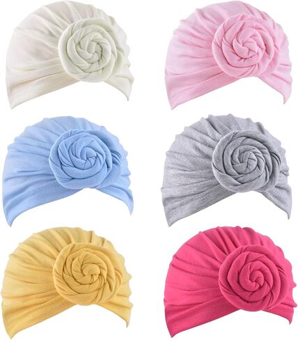 6 Pieces Baby Turban Hats Cotton Infant Knot Beanie Turbans for Newborn Girls Boys Soft Head Wrap Toddler Kids Cap in Saudi Arabia