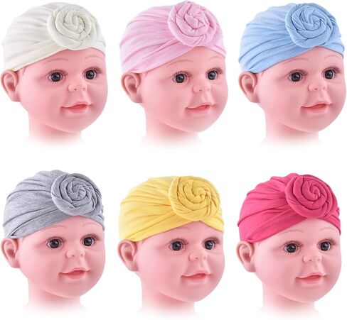 6 Pieces Baby Turban Hats Cotton Infant Knot Beanie Turbans for Newborn Girls Boys Soft Head Wrap Toddler Kids Cap in Saudi Arabia