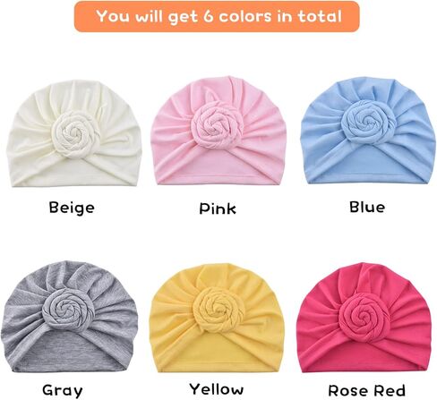 6 Pieces Baby Turban Hats Cotton Infant Knot Beanie Turbans for Newborn Girls Boys Soft Head Wrap Toddler Kids Cap in Saudi Arabia