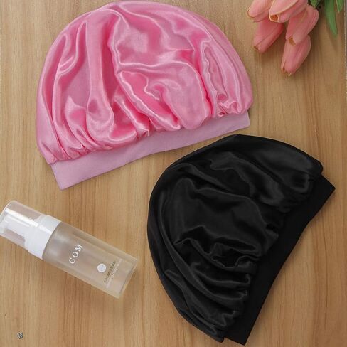 DuoZan 2 عبوة من قبعات الساتان للأطفال للنوم الليلي، قبعة استحمام واسعة النطاق، قبعات حمام للأطفال الصغار in Kuwait