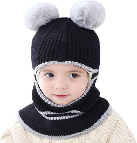 Toddler Winter Hat,Baby Winter Hat Scarf Set,Boys Girls Winter Hood Scarf Beanie Fleece Balaclava Earflap Skull Cap 2-5T in Saudi Arabia
