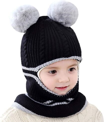 Toddler Winter Hat,Baby Winter Hat Scarf Set,Boys Girls Winter Hood Scarf Beanie Fleece Balaclava Earflap Skull Cap 2-5T in Saudi Arabia