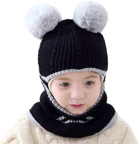 Toddler Winter Hat,Baby Winter Hat Scarf Set,Boys Girls Winter Hood Scarf Beanie Fleece Balaclava Earflap Skull Cap 2-5T in Saudi Arabia