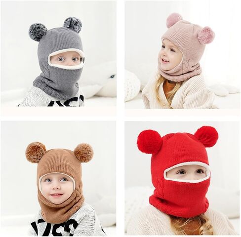 قبعة شتوية محبوكة للأطفال البنات والأولاد، وشاح للأطفال الصغار، غطاء للأذن، أوشحة، قبعات مبطنة بالصوف in Kuwait