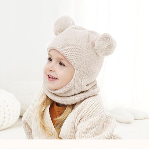 قبعة شتوية محبوكة للأطفال البنات والأولاد، وشاح للأطفال الصغار، غطاء للأذن، أوشحة، قبعات مبطنة بالصوف in Kuwait