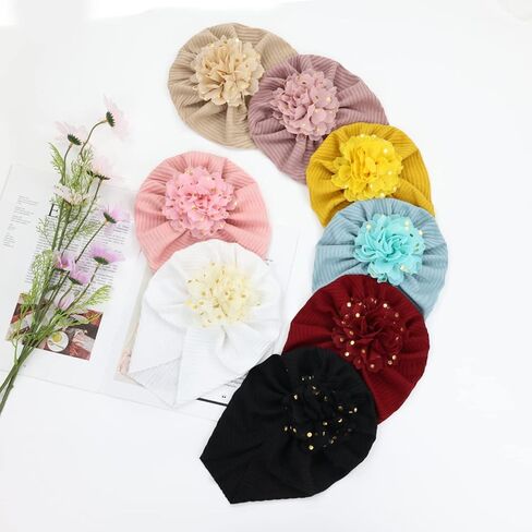 سيناسي مجموعة من 8 قطع من قبعات عمامة مستشفى الحضانة بتصميم زهور منقطة من الشيفون، قبعات صغيرة للبنات الصغيرات والرضع، ابيض وزهري ديرتي بينك وبورغندي وكاكي ومسطردة واخضر مينت in Kuwait