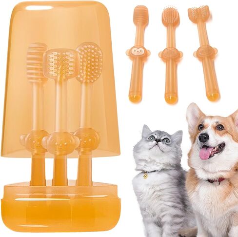 stsail 3pcs فرشاة أسنان الكلب flexibrush فرشاة أسنان الحيوانات الأليفة سيليكون فرشاة الأسنان للكلاب، فرشاة أسنان القط الكلب فرشاة الأسنان عدة مع فرشاة اللسان، جرو طقم تنظيف الأسنان للقطط الكلاب الصغيرة in Kuwait
