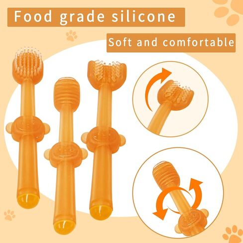 stsail 3pcs فرشاة أسنان الكلب flexibrush فرشاة أسنان الحيوانات الأليفة سيليكون فرشاة الأسنان للكلاب، فرشاة أسنان القط الكلب فرشاة الأسنان عدة مع فرشاة اللسان، جرو طقم تنظيف الأسنان للقطط الكلاب الصغيرة in Kuwait