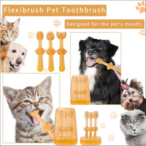 stsail 3pcs فرشاة أسنان الكلب flexibrush فرشاة أسنان الحيوانات الأليفة سيليكون فرشاة الأسنان للكلاب، فرشاة أسنان القط الكلب فرشاة الأسنان عدة مع فرشاة اللسان، جرو طقم تنظيف الأسنان للقطط الكلاب الصغيرة in Kuwait