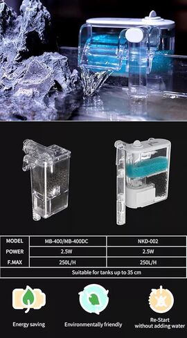 فلتر كيوب ون ميني نانو شفاف من بيتز لايف وورلد لحوض السمك الصغير والوعاء | 2.5 واط | 250 لتر/ساعة in Kuwait