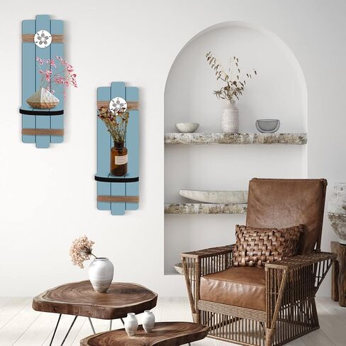 مجموعة شمعدانات شموع حائطية بدولار رملي مكونة من 2، حوامل شموع خشبية مثبتة على الحائط بطابع المحيط للحمام وغرفة المعيشة وغرفة الطعام وتزيين المكتب in Kuwait