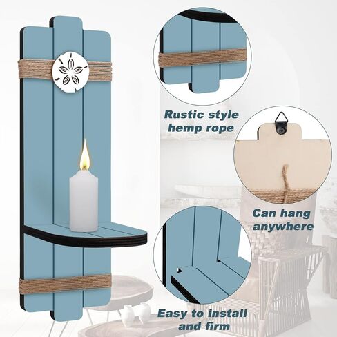 مجموعة شمعدانات شموع حائطية بدولار رملي مكونة من 2، حوامل شموع خشبية مثبتة على الحائط بطابع المحيط للحمام وغرفة المعيشة وغرفة الطعام وتزيين المكتب in Kuwait