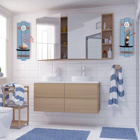 مجموعة شمعدانات شموع حائطية بدولار رملي مكونة من 2، حوامل شموع خشبية مثبتة على الحائط بطابع المحيط للحمام وغرفة المعيشة وغرفة الطعام وتزيين المكتب in Kuwait