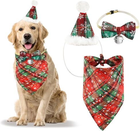 3 قطع عيد الميلاد الكلب سانتا قبعة، 2023 قبعة عيد الميلاد الكلب مع باندانا وربطة عنق قابل للتعديل دائم الكلب حيوان أليف عيد الميلاد زي الزي عطلة سانتا قبعة عيد الميلاد هدية لمتوسط ​​صغير الكلب القط الحيوانات الأليفة in Kuwait