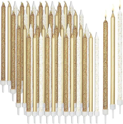 Metallic Glitter Long Thin Birthday Cake Candles in Holders (5 in., 48 Pack) in Saudi Arabia