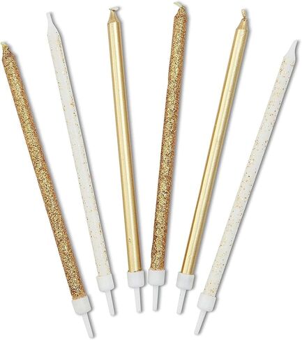 Metallic Glitter Long Thin Birthday Cake Candles in Holders (5 in., 48 Pack) in Saudi Arabia